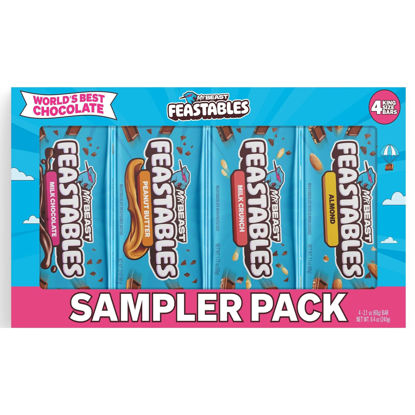 Picture of Mr.Beast Feastables Beast Bar Milk Chocolate Sampler Pack - Milk Chocolate, Peanut Butter, Milk Crunch and Almond Beast Bars [4 - Pack] 2.1 oz (60g) Bars