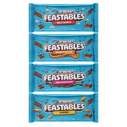 Picture of Feastables Beast Bar Milk Chocolate Sampler Pack - Milk Chocolate, Peanut Butter, Milk Crunch and Almond Beast Bars [4 - Pack] 2.1 oz (60g) Bars