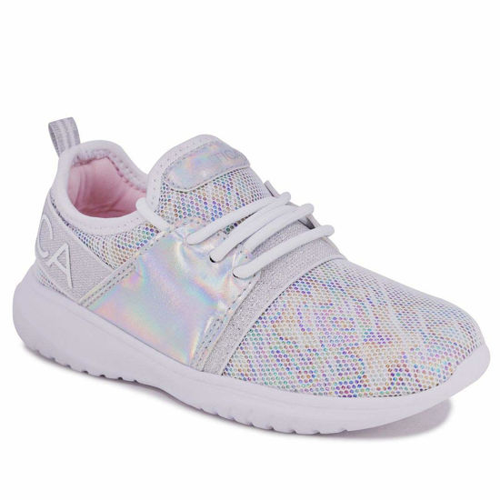 Picture of Nautica Missy Youth Girls Athletic Fashion Cross Trainer Lace Up Running Sneakers-Kappil Metallic-White Silver Multi-5 - Size: 5 Big Kid