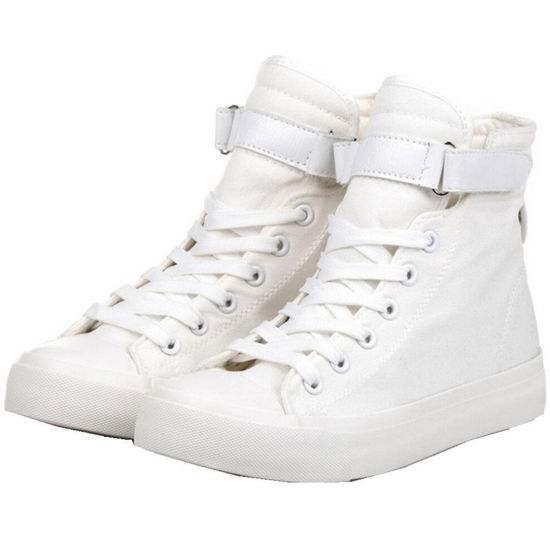 Picture of ACE SHOCK Women's Casual High Top Flat Canvas Shoes Fashion Sneakers (7.5, White) - Size: 7.5