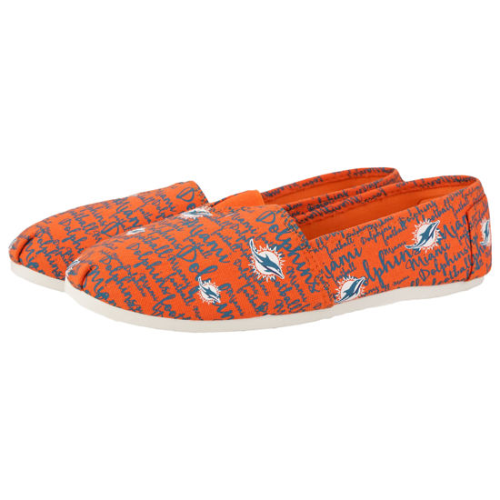 Picture of NFL Miami Dolphins Canvas Script Print Slip On Shoes, Small/5-6", Team Color - Size: Small/5-6"