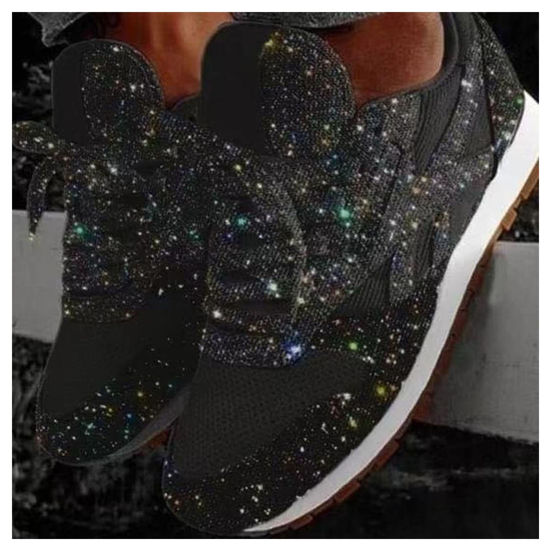 Picture of ABOKIN Women's Comfortable Rhinestone Crystal Sport Running Shoes Sneakers,Women's Fashion Sneakers,Ladies Sneakers Glitter Sneakers,Women's Casual Sneakers Sparkly Bling Platform Sneaker (Black, 38) - Size: 38