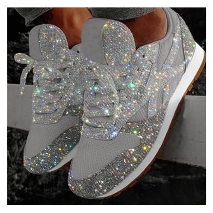 Picture of Women's Comfortable Rhinestone Crystal Sport Running Shoes Sneakers,Women's Fashion Sneakers,Ladies Sneakers Glitter Sneakers,Women's Casual Sneakers Sparkly Bling Platform Sneaker (Silver, 36) - Size: 36