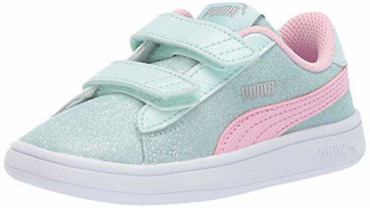 Picture of PUMA Girls' Smash V2 Velcro Sneaker fair Aqua-Pale Pink Silver White, 3.5 M US Big Kid - Size: 3.5 Big Kid