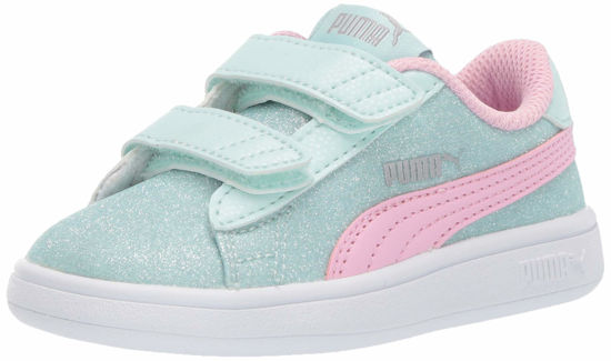 Picture of PUMA Girls' Smash V2 Velcro Sneaker, Fair Aqua-Pale Pink-Silver-White, 10.5 M US Little Kid - Size: 10.5 Little Kid