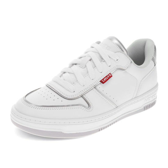 Picture of Levi's Womens Drive Lo Synthetic Leather Casual Lace Up Sneaker Shoe, White/Silver, 6.5 M - Size: 6.5