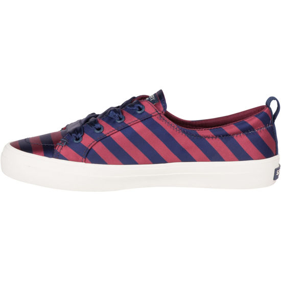 Picture of Sperry Womens Crest Vibe Varsity Stripe Satin Sneaker, Wine/Navy, 6.5 - Size: 6.5