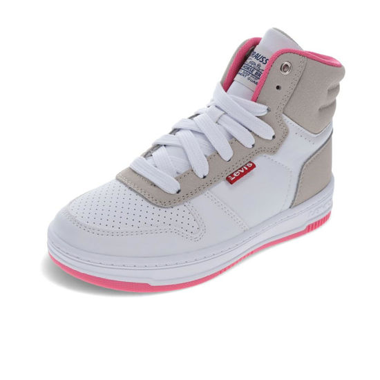 Picture of Levi's Kids Drive Hi Synthetic Leather Casual Hightop Sneaker Shoe, White/Cement/Pink, 4 M - Size: 4 Big Kid