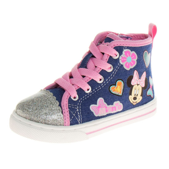 Picture of Minnie Mouse Shoes Girls Sneakers - High Top Casual Canvas Characters Slip on Kids Shoes - Denim/Pink (7 Medium Toddler) - Size: 7 Toddler