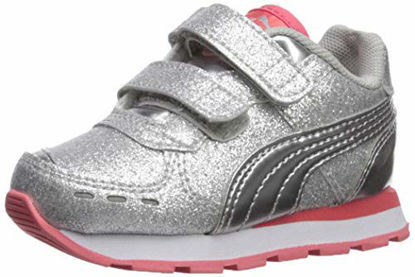 Picture of PUMA Girls' Vista Glitz Velcro Sneaker, Silver-Calypso Coral White, 2 M US Little Kid - Size: 2 Little Kid