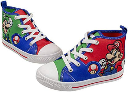 Picture of SUPER MARIO Brothers Mario Luigi Kids Shoe, Nintendo Hi Top Sneaker Laces, Little Kid Size 11, Green - Size: 11 Little Kid