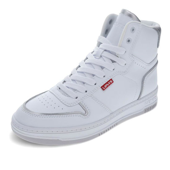 Picture of Levi's Womens Drive Hi Synthetic Leather Casual Hightop Sneaker Shoe, White/Silver, 7 M - Size: 7