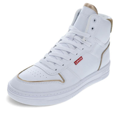 Picture of Levi's Womens Drive Hi Synthetic Leather Casual Hightop Sneaker Shoe, White/Gold, 10 M - Size: 10