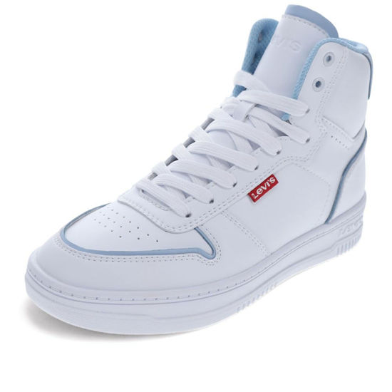 Picture of Levi's Womens Drive Hi Synthetic Leather Casual Hightop Sneaker Shoe, White/Blue, 9 M - Size: 9