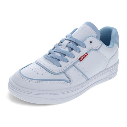 Picture of Levi's Womens Drive Lo Synthetic Leather Casual Lace Up Sneaker Shoe, White/Blue, 9 M - Size: 9