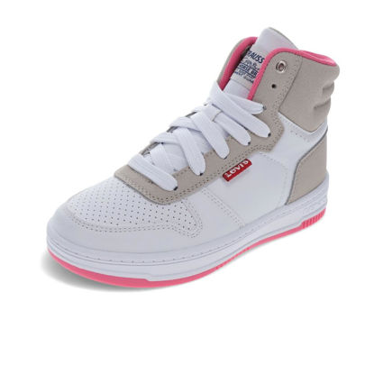 Picture of Levi's Kids Drive Hi Synthetic Leather Casual Hightop Sneaker Shoe, White/Cement/Pink, 11 M - Size: 11 Little Kid