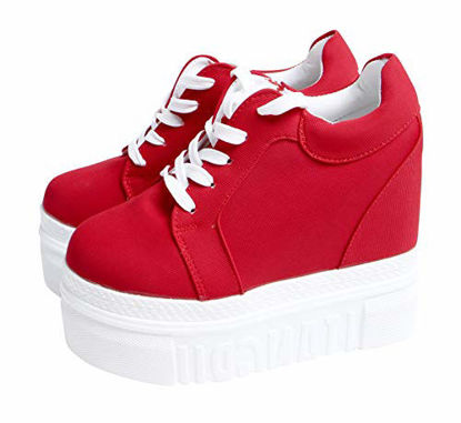 Picture of ACE SHOCK Women Fashion Platform Sneakers Wide Width High Hidden Heel Wedge Walking Shoes (6.5, Without Flower Red) - Size: 6.5