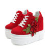 Picture of Women Fashion Platform Sneakers Wide Width High Hidden Heel Wedge Walking Shoes Flower (7.5, Red) - Size: 7.5