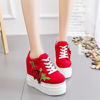 Picture of Women Fashion Platform Sneakers Wide Width High Hidden Heel Wedge Walking Shoes Flower (7.5, Red) - Size: 7.5