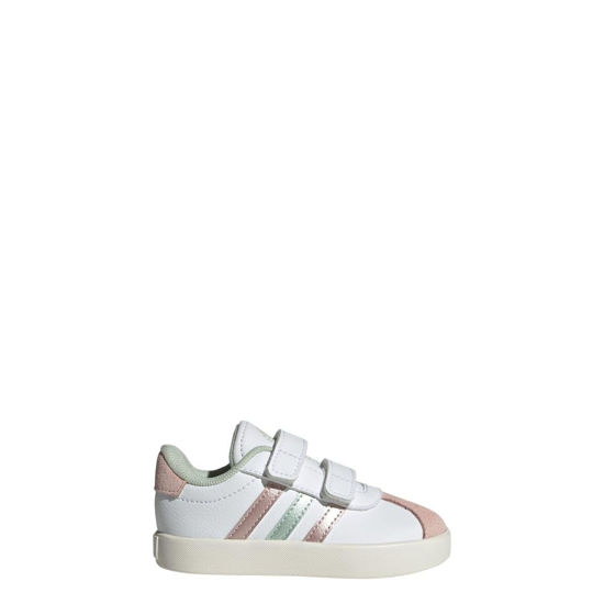 Picture of adidas Kids Vl Court 3.0 Skateboarding Shoes (Toddler) Sneaker, White/Linen Green Metallic/Sandy Pink Metallic, 9 US Unisex - Size: 9 Toddler