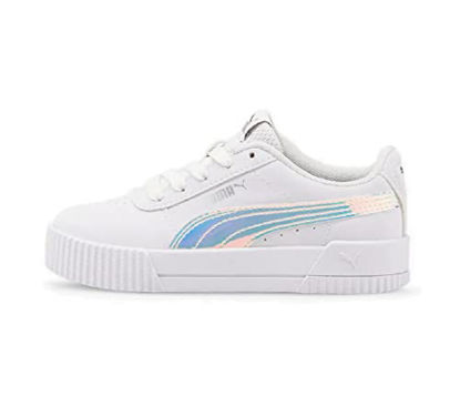 Picture of PUMA Carina Holo Little Kids' Shoes in White/Silver, Size 2 - Size: 2 Little Kid