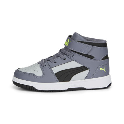 Picture of PUMA Rebound Layup Hook and Loop Sneaker, Gray Tile Black-Platinum Gray-Lily Pad, 13.5 US Unisex Little Kid - Size: 13.5 Little Kid