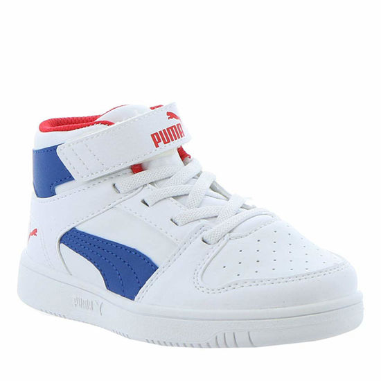 Picture of PUMA Unisex Rebound Layup Velcro Sneaker White-Galaxy Blue-high Risk Red, 2 M US Little Kid - Size: 2 Little Kid