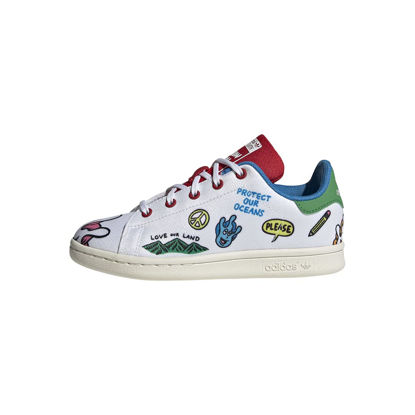 Picture of adidas Originals unisex baby Stan Smith Elastic Primeblue Sneaker, White/Vivid Green/Scarlet, 6.5 Toddler US - Size: 6.5 Toddler