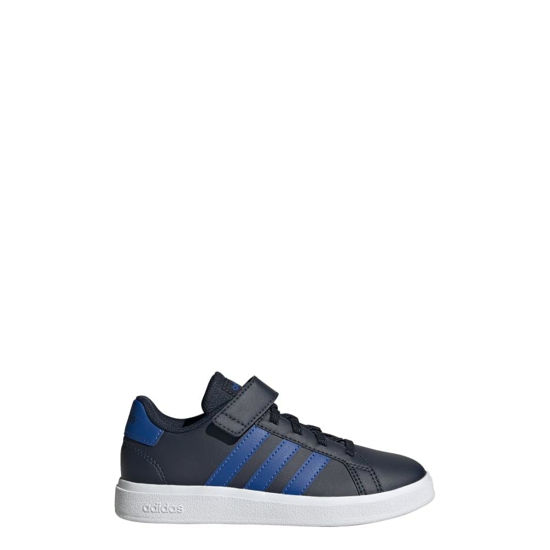 Picture of adidas Grand Court Court Elastic Lace and Top Strap Shoes Kids', Blue, Size 1.5 - Size: 1.5 Big Kid