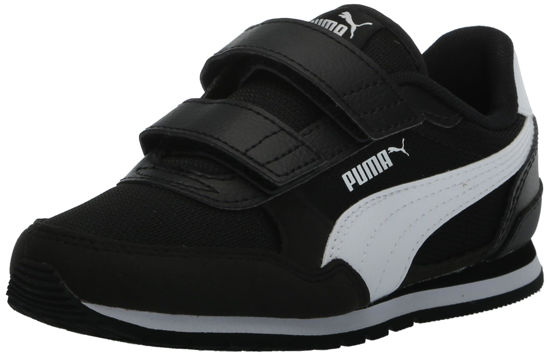 Picture of PUMA ST Runner Hook and Loop Sneaker, Black/White, 1.5 US Unisex Little Kid - Size: 1.5 Little Kid