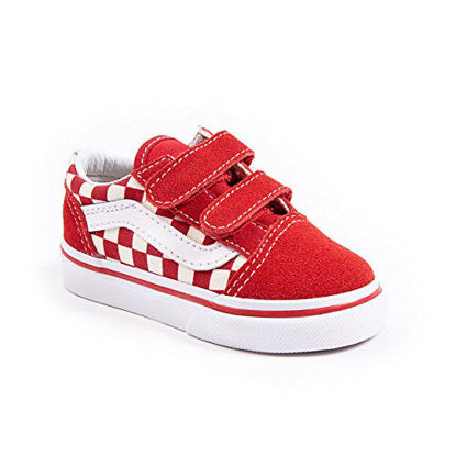 Picture of Vans Toddler Old Skool V (Primary Check) Racing Red/White VN0A38JNP0T Toddler Size 5 - Size: 5 Toddler