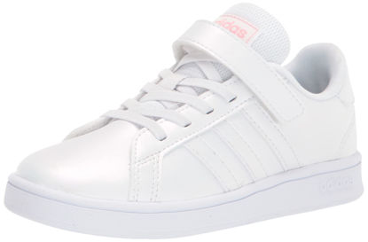 Picture of adidas Grand Court Tennis Shoe, White/White/Super Pop (Hook and Loop), 12.5 US Unisex Little Kid - Size: 12.5 Little Kid