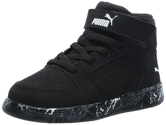 Picture of PUMA Rebound Layup Mid Hook and Loop Sneaker, Black Black, 12.5 US Unisex Little Kid - Size: 12.5 Little Kid