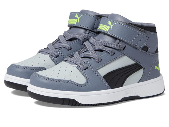 Picture of PUMA Rebound Layup Mid Hook and Loop, Gray Tile Black-Platinum Gray-Lily Pad, 3.5 US Unisex Little Kid - Size: 3.5 Little Kid