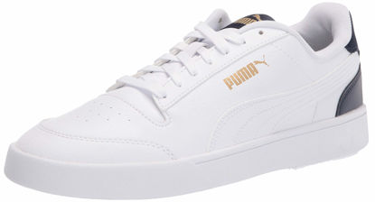 Picture of PUMA Men's SHUFFLE Sneaker, Puma White-Puma White-Peacoat-Puma Team Gold, 9 - Size: 9