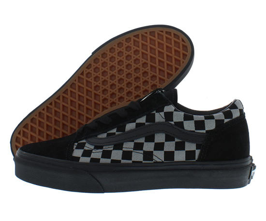 Picture of Vans Old Skool Gs Boys Shoes Size 5.5, Color: Reflective Checkerboard Black - Size: 5.5 Big Kid