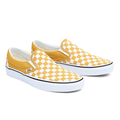 Picture of Vans Men's Classic Slip On, (Color Theory) Checkerboard/Golden Yellow, 10.5 Women/9 Men - Size: 10.5 Women/9 Men