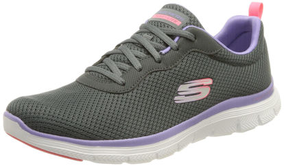 Picture of Skechers Women's Sneaker, Charcoal Mesh Lavender Trim, 12 - Size: 12