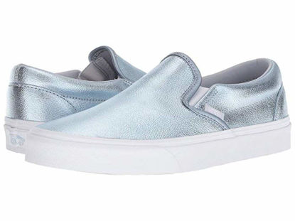 Picture of Vans Classic Slip On Shoes Sneakers Crackle Blanc de Blanc/Leather (5 Women / 3.5 Men M US, (Metallic) Gray Down/True White) - Size: 5 Women/3.5 Men