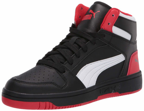 Picture of PUMA unisex child Rebound Layup Hook and Loop Sneaker, Puma Black-high Risk Red-puma White, 11 Little Kid US - Size: 11 Little Kid