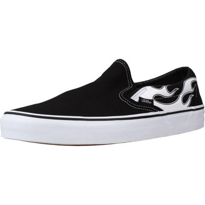 Picture of Vans Men's Classic Slip On, (Flame) Black/White, Size 9 - Size: 9