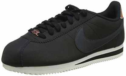 Picture of Nike Womens Cortez Leather Low Top Lace Up Fashion Sneakers, Black, Size 10.0 - Size: 10