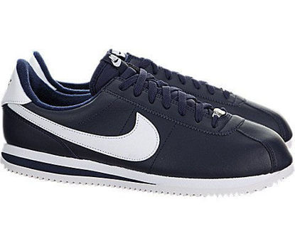 Picture of Nike Mens Cortez Basic Leather Casual Shoe Obsidian/White/Metsllic Silver 10 D(M) US - Size: 10 M US