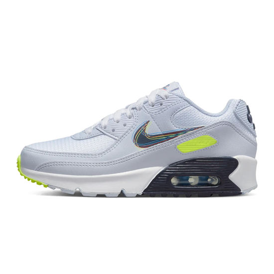 Picture of Nike Big Kids Air Max 90 Running Shoe, White/Blackened Blue/Volt, 7 Big Kid - Size: 7 Big Kid