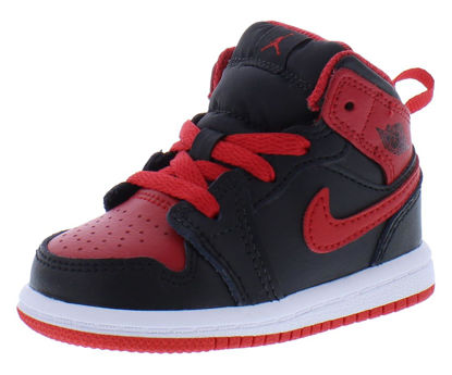 Picture of Nike Jordan 1 Mid Infant/Toddler Shoes Size 5, Color: Black/Fire Red/White - Size: 5 Toddler