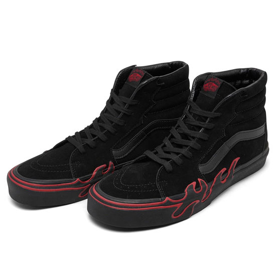 Picture of Vans Sk8-Hi Unisex Casual High-Top Skate Shoes, Black Suede/Red Flames, Men 10.5/Women 12 - Size: 12 Women/10.5 Men