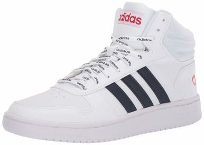 Picture of adidas Men's Hoops 2.0 Mid Basketball Shoe, White/Ink/Scarlet, 9.5 - Size: 9.5