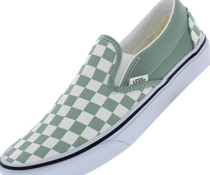 Picture of Vans Classic Slip-On Unisex Shoes Size 7, Color: Color Theory Checkerboard/Cloud White-Green - Size: 8.5 Women/7 Men