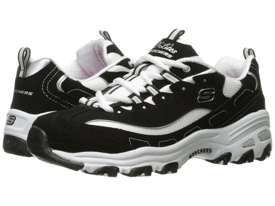 Picture of Skechers Women's D'Lites Fit Biggest Fan Sport Sneaker Shoes, Black/White, Size 9.5 - Size: 9.5