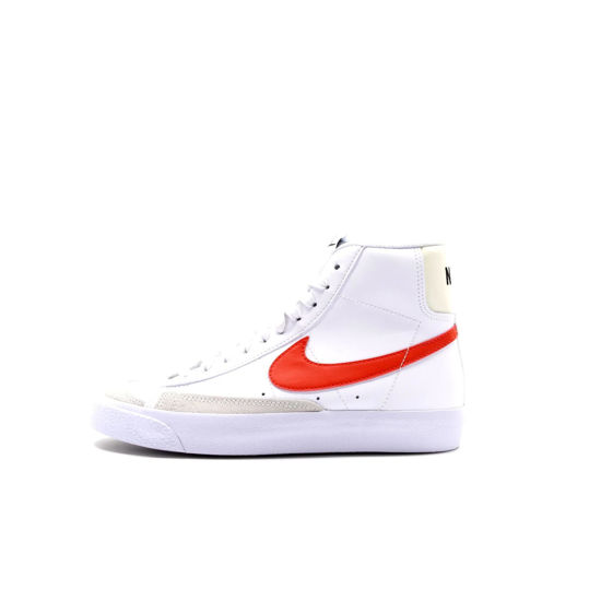 Picture of Nike Blazer Mid '77 Big Kids' Shoes (DA4086-110, White/Coconut Milk/White/Picante Red) Size 4 - Size: 4 Big Kid